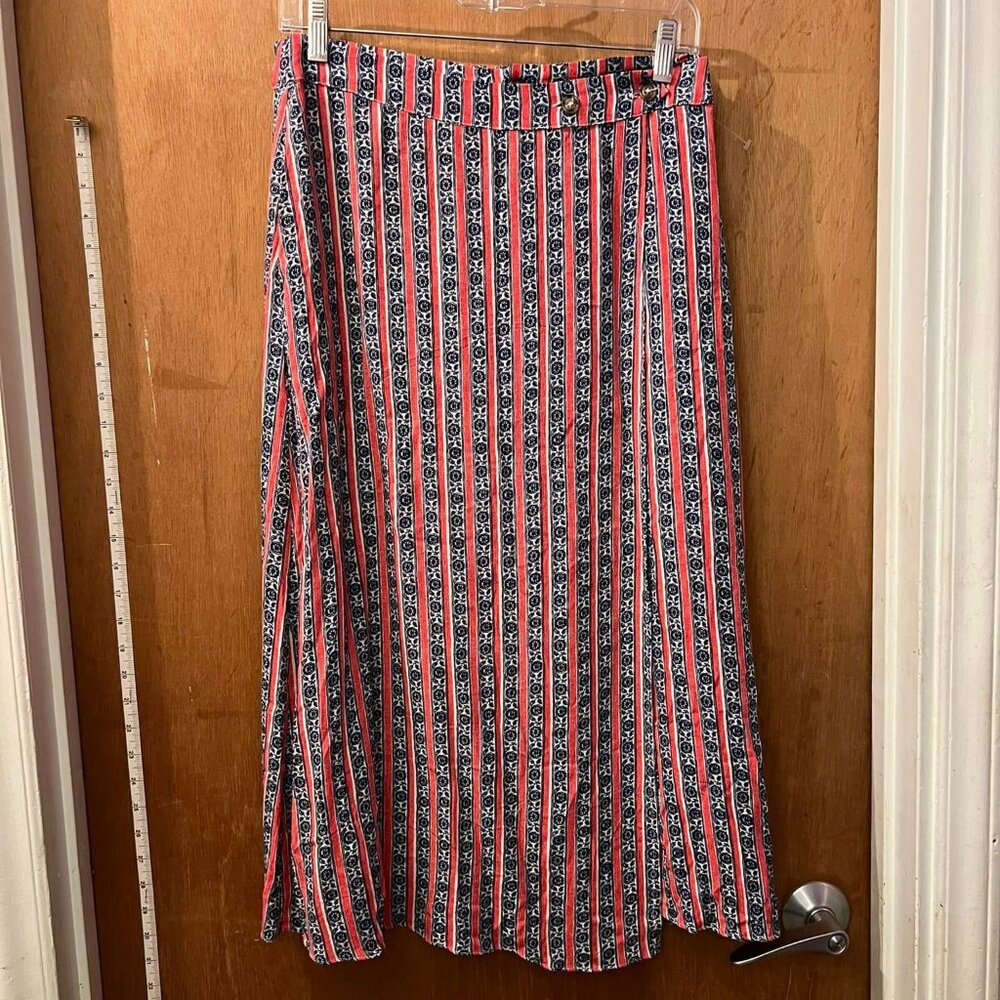 🐻Size M - Olivaceous - Red and Blue Wrap Midi Skirt